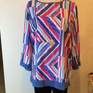 Bob Mackie Wearable Art Multicolor Geometric Vintage Tunic Top XL